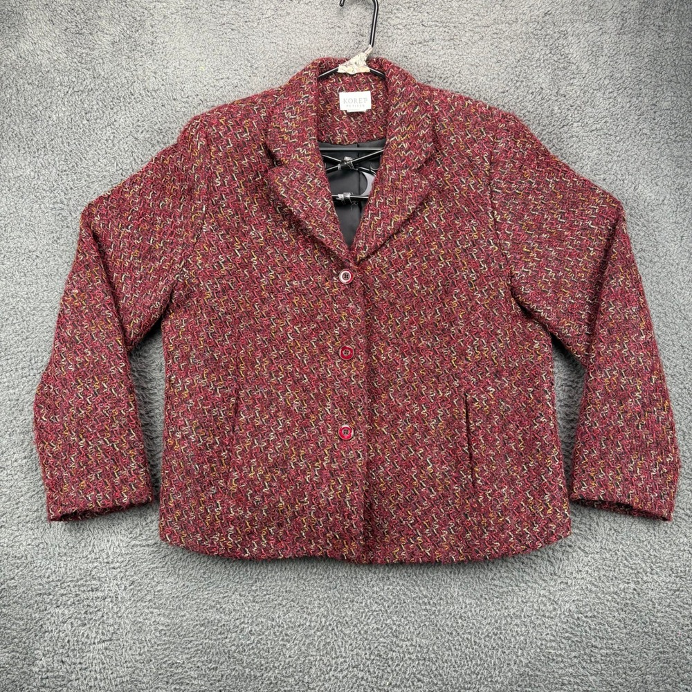 Koret Petites‎ Womens Red Textured Blazer Jacket Size 16